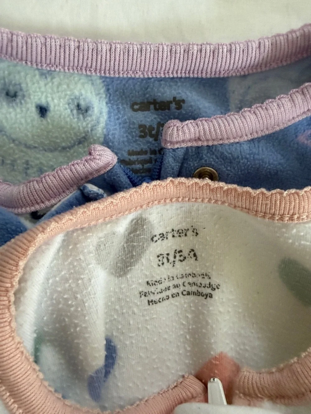 Baby Girls' Heart & Owl Fleece One-Piece Sleepers - White & Blue 3T